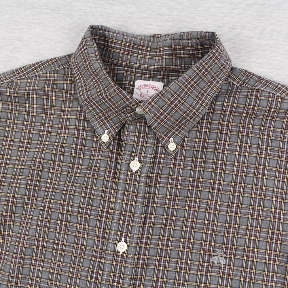 Brooks Brothers Madison Shirt Mens Size L Gray Maroon Long Sleeve Button Down